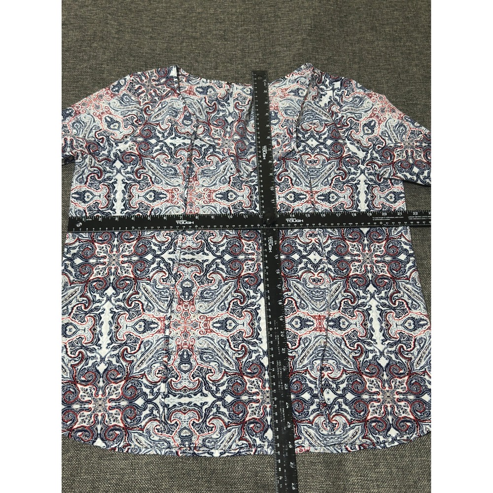 Unbranded Women's L Blouse Blue Red Paisley Long Sleeve V-Neck Tie Front - Picture 2 of 6
